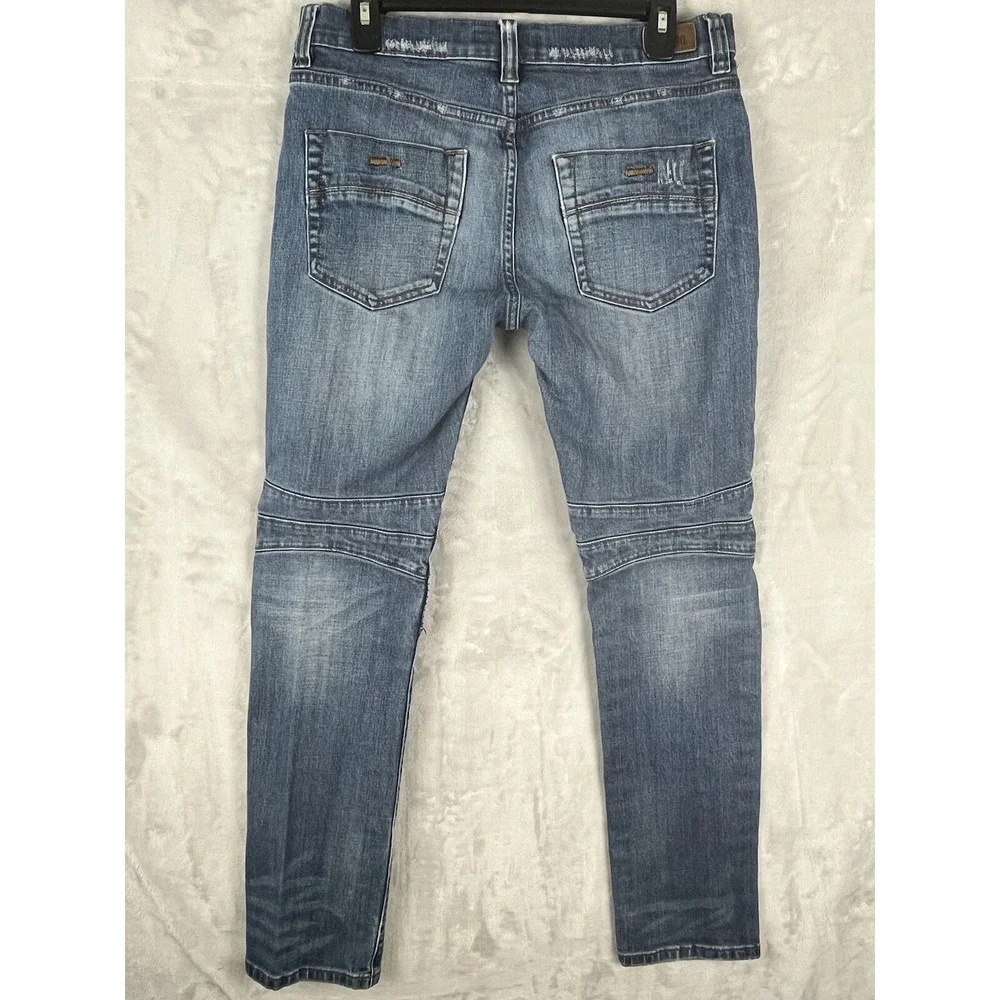 RSQ Jeans Men 31x32 Blue Wash Denim London Skinny Stretch Distressed Rip Biker